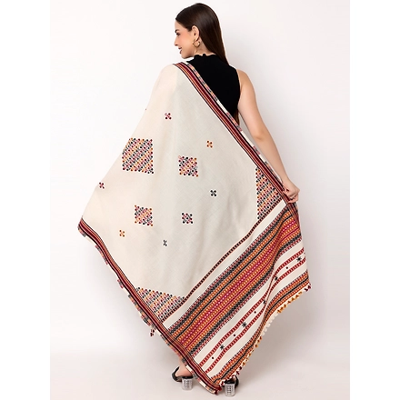 KUTCH  Hand Embroidery Mirror Work WHITE Woolen Shawl-4
