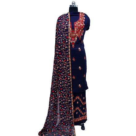 THREADWORK GEORGETTE SALWAR SUITS (# P104-BLUE)-11922776