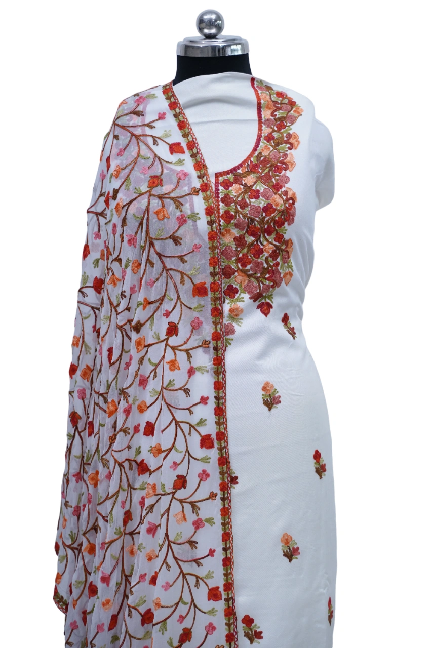 THREADWORK GEORGETTE SALWAR SUITS (# P104-WHITE)-WHITE-1