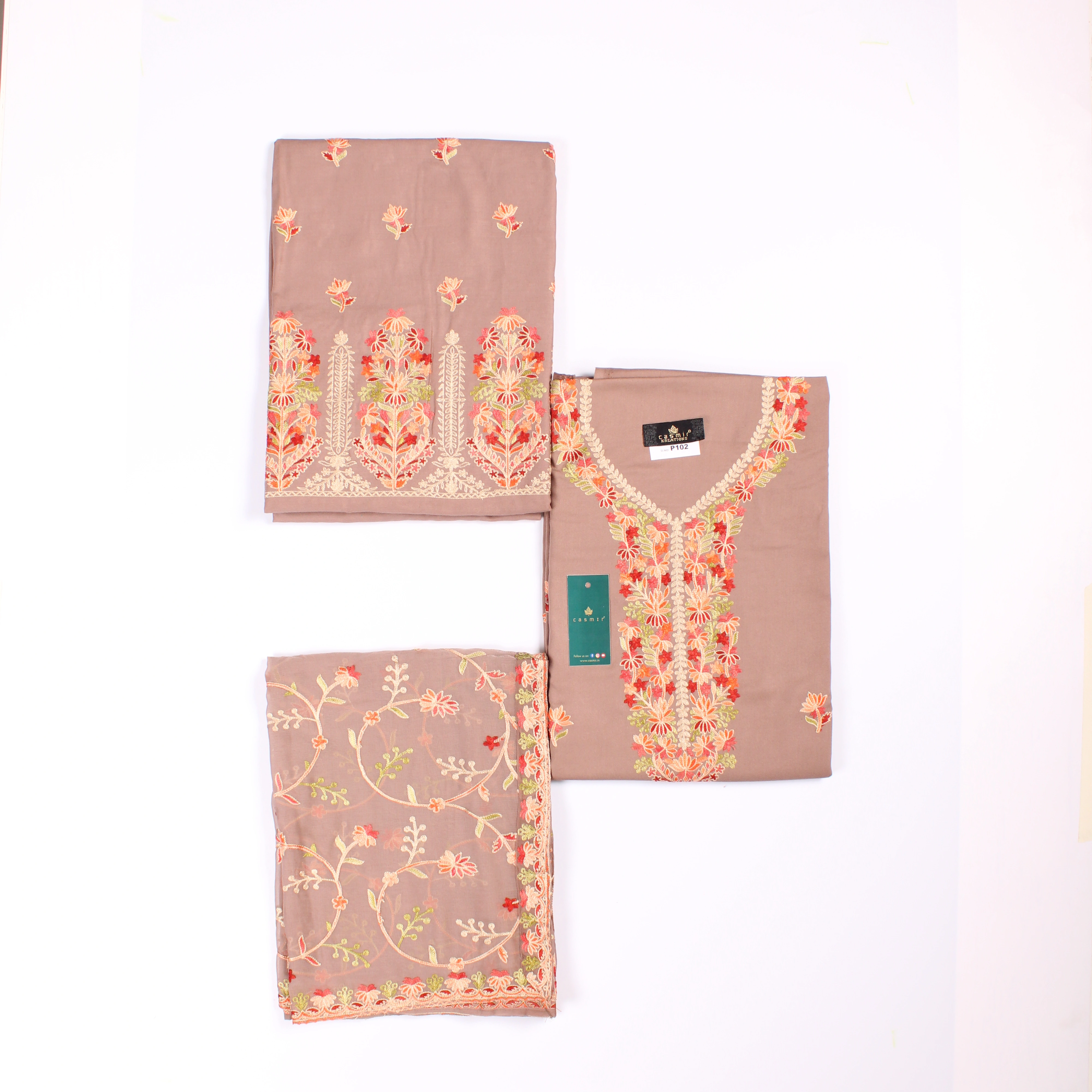 THREADWORK RAYON SALWAR SUITS (# P102-BEIGE )-BEIGE-2