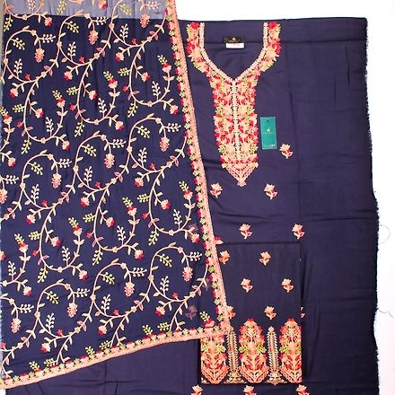 THREADWORK RAYON SALWAR SUITS (# P102-NAVY )-BLUE-3