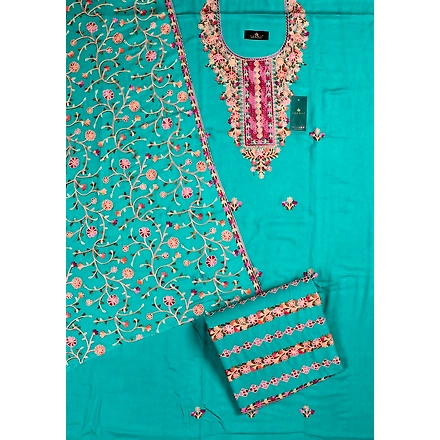 THREADWORK RAYON SALWAR SUITS (#P103-BLUE  )-GREEN-3
