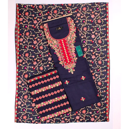 THREADWORK RAYON SALWAR SUITS (#P103-NAVY)-P103-NAVY