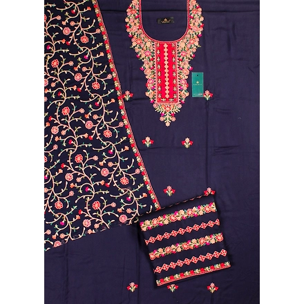 THREADWORK RAYON SALWAR SUITS (#P103-NAVY)-BLUE-2