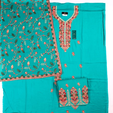 THREADWORK RAYON SALWAR SUITS (#P102-BLUE)-GREEN-2