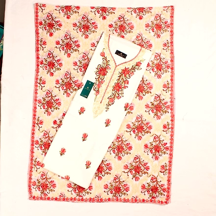 THREADWORK RAYON SALWAR SUITS (# N202-WHITE )-NOOR202-WHITE