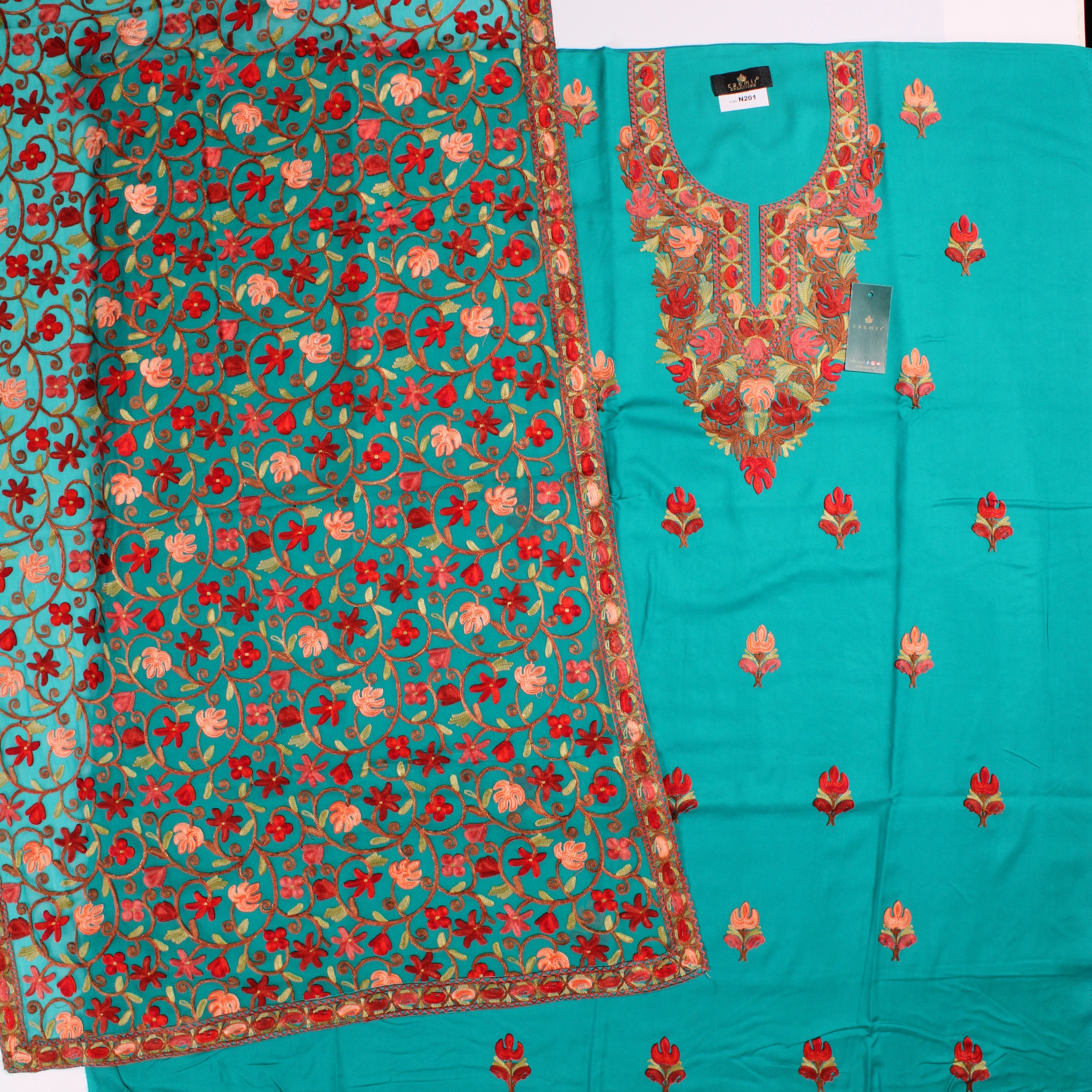 THREADWORK RAYON SALWAR SUITS (#N201-BLUE)-GREEN-1