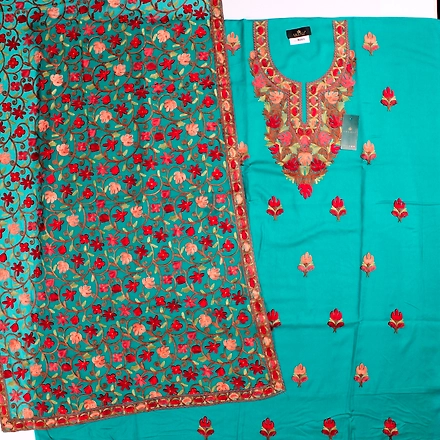 THREADWORK RAYON SALWAR SUITS (#N201-BLUE)-GREEN-1