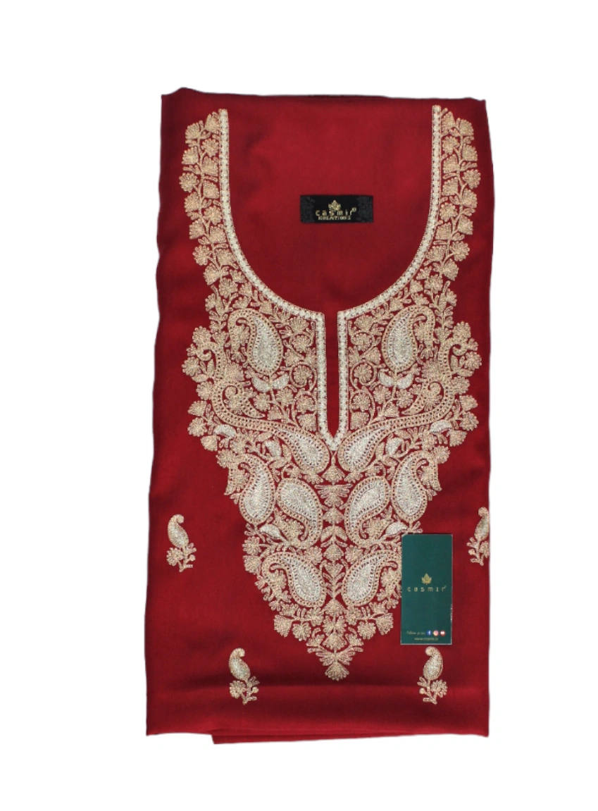 CASMIR Women Pashmina Kashmiri TILLA/ZARI  Embroidery WORK SALWAR SUIT(# J501-MAROON)-1