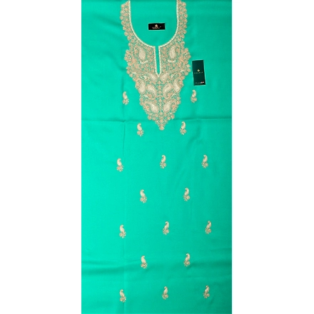 CASMIR Women Pashmina Kashmiri TILLA/ZARI  Embroidery WORK SALWAR SUIT( #J501 -SEA GREEN)-J501-SEAGREEN