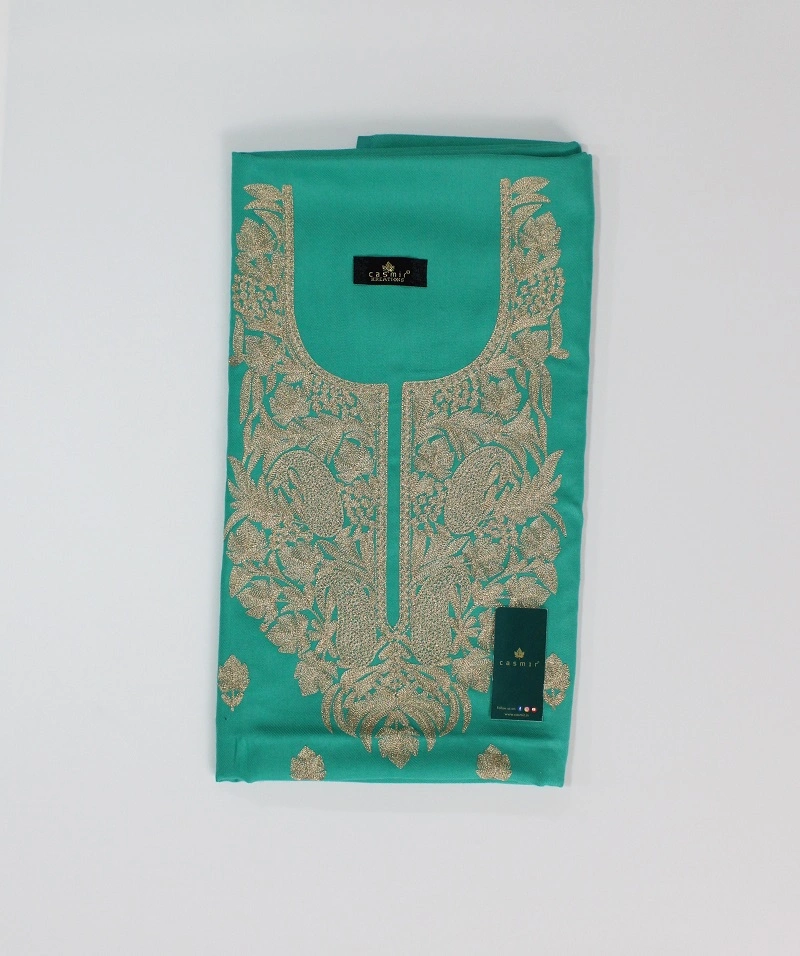 CASMIR Women Pashmina Kashmiri TILLA/ZARI Embroidery WORK SALWAR SUIT(# J502-SEA GREEN)-1