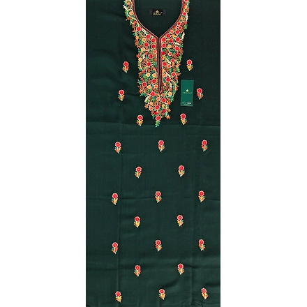 CASMIR Women Pashmina Kashmiri TILLA/ZARI Embroidery WORK SALWAR SUIT(#J602-BOTTLEGREEN)-12089724