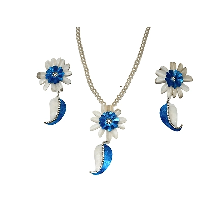 Mango pattern earring necklace set-BLUE-3