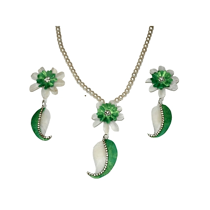 Mango pattern earring necklace set-GREEN-3