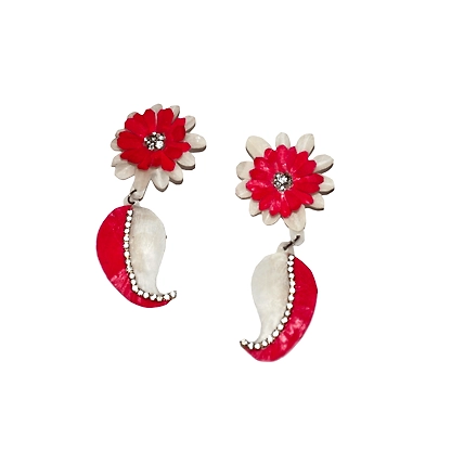 Mango pattern earring necklace set-RED-1