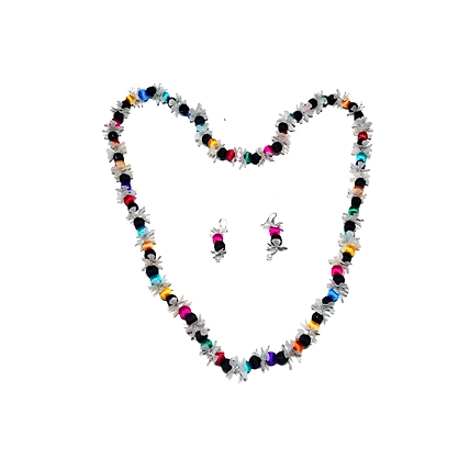 Multicolour long earring necklace set-PUSPITAHANDICRAFTPRODUCTPHP500
