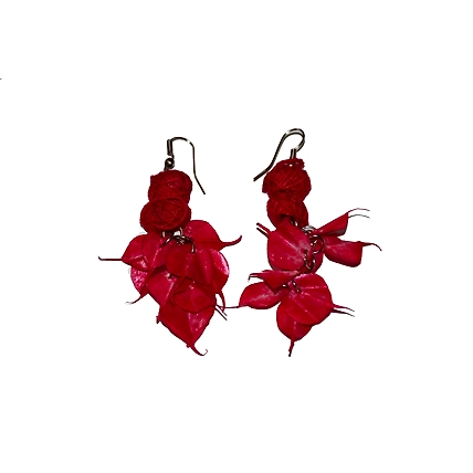 Leaves style earring necklace set-RED-1