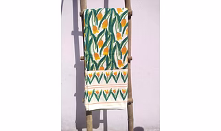 Singhalr DESIGN STUDIO Yellow Tulip Cotton Block Printed Double Bedsheet