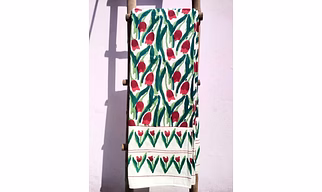 Singhalr DESIGN STUDIO Red Tulip Cotton Block Printed Double Bedsheet