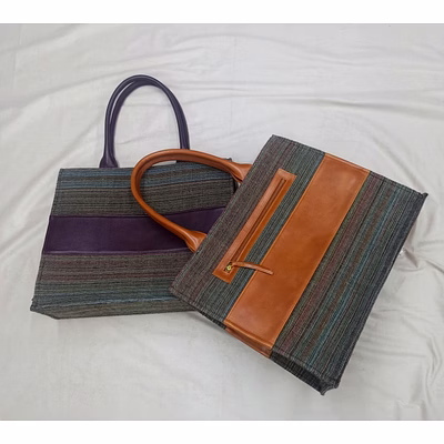 leather & fabric tote bag