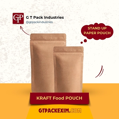 G T Pack Kraft Paper Stand Up Pouch with Zipper - Eco-Friendly Food Packaging