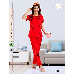 Premium Ladies Rayon Tie Dye Front Open Shirt Pajama Night Suit Design No. 655