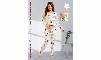 Premium Ladies Lycra T-shirt Pajama Full Sleeves Night Suit Design No. 645