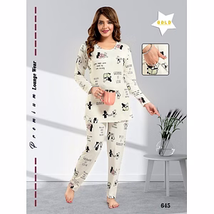 Premium Ladies Lycra T-shirt Pajama Full Sleeves Night Suit Design No. 645