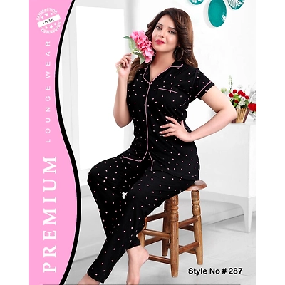 Premium Lounge Wear Ladies Hosiery Shirt & Pajama Night Suit Design No. 287