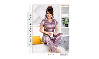 Premium Lounge wear Women Front Open Satin Night Suit Design No-12235 A