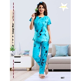 Premium Ladies Rayon Tie Dye Front Open Shirt Pajama Night Suit Design No. 657