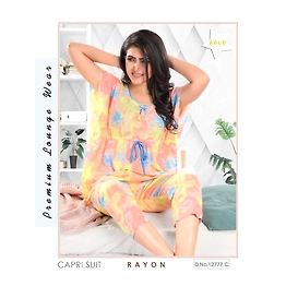Premium Ladies Rayon Kaftan Capri Night Suit Design No. 12777C