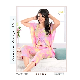 Premium Ladies Rayon Kaftan Capri Night Suit Design No. 12777A
