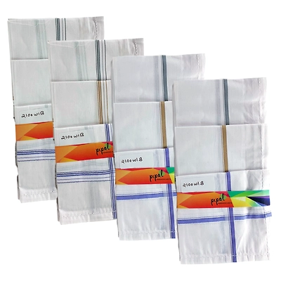 Premium Pipal Cotton Handkerchief For Men, White, Pack of 12 Pcs, Size
