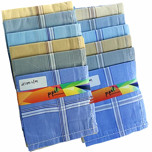 Premium Pipal Cotton Handkerchief For Men, Light Colors, Pack of 12 Pcs, Size