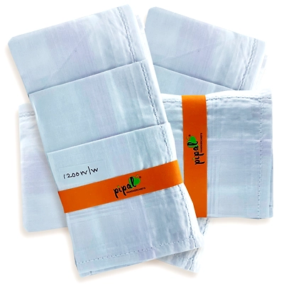 Premium Pipal Cotton Handkerchief For Men, White, Pack of 12 Pcs, Size