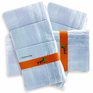 Premium Pipal Cotton Handkerchief For Men, White, Pack of 12 Pcs, Size