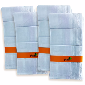 Premium Pipal Cotton Handkerchief For Men, White, Pack of 12 Pcs, Size