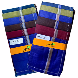Premium Pipal Cotton Handkerchief For Men, Dark Color, Pack of 12 Pcs, Size