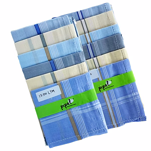 Premium Pipal Cotton Handkerchief For Men, Light Color, Pack of 12 Pcs, Size