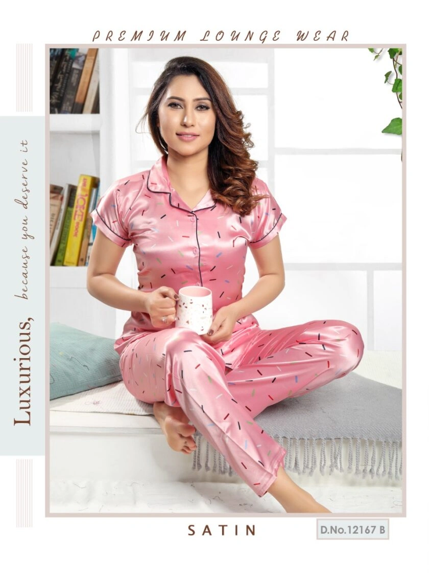 Premium Lounge Wear Ladies Satin Night Suit Design No -PL371