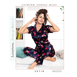 Premium Lounge Wear Ladies Satin Night Suit Design No