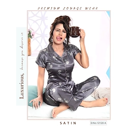 Premium Lounge Wear Ladies Satin Night Suit Design No