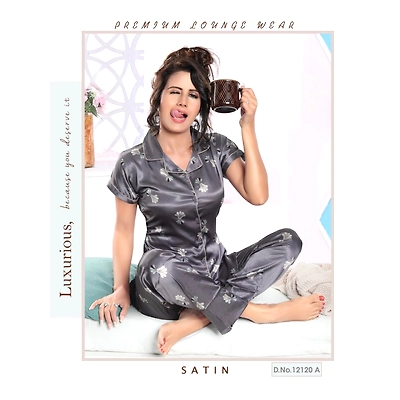 Premium Lounge Wear Ladies Satin Night Suit Design No