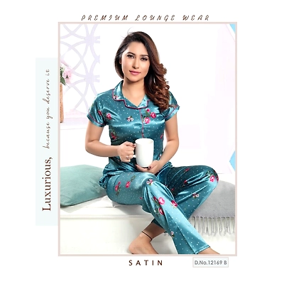Premium Lounge Wear Ladies Satin Night Suit Design No