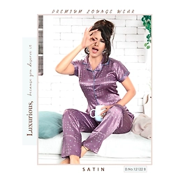 Premium Lounge Wear Ladies Satin Night Suit Design No