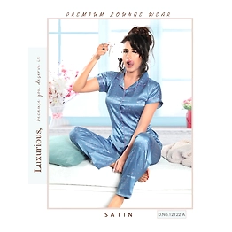 Premium Lounge Wear Ladies Satin Night Suit Design No