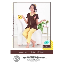 Premium Lounge Wear Kids Girl Shirt & Pajama Night Suit Design No. 7491