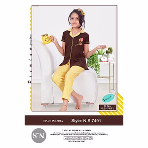 Premium Lounge Wear Kids Girl Shirt & Pajama Night Suit Design No. 7491