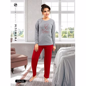 Premium Lounge Wear Kids Girl Full Sleeve T-shirt & Pajama Night Suit Design No. 394